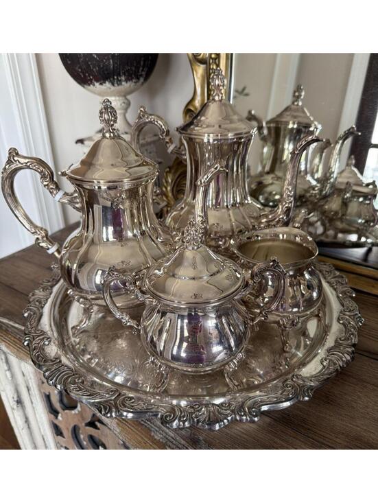 Other - Towle Grand Duchess Style Silverplate 4-Pc. Tea Set with Ornate Sheridan Tray